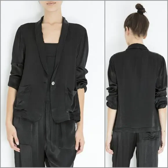 Raquel Allegra Shrunken Blazer in Black Satin size 1 / Small $475 - Picture 1 of 9